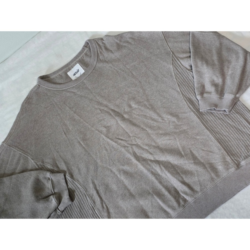 Aerie Womens XL Tan Ribbed Side Panel Crewneck Sweatshirt Oversized Cotton Blend